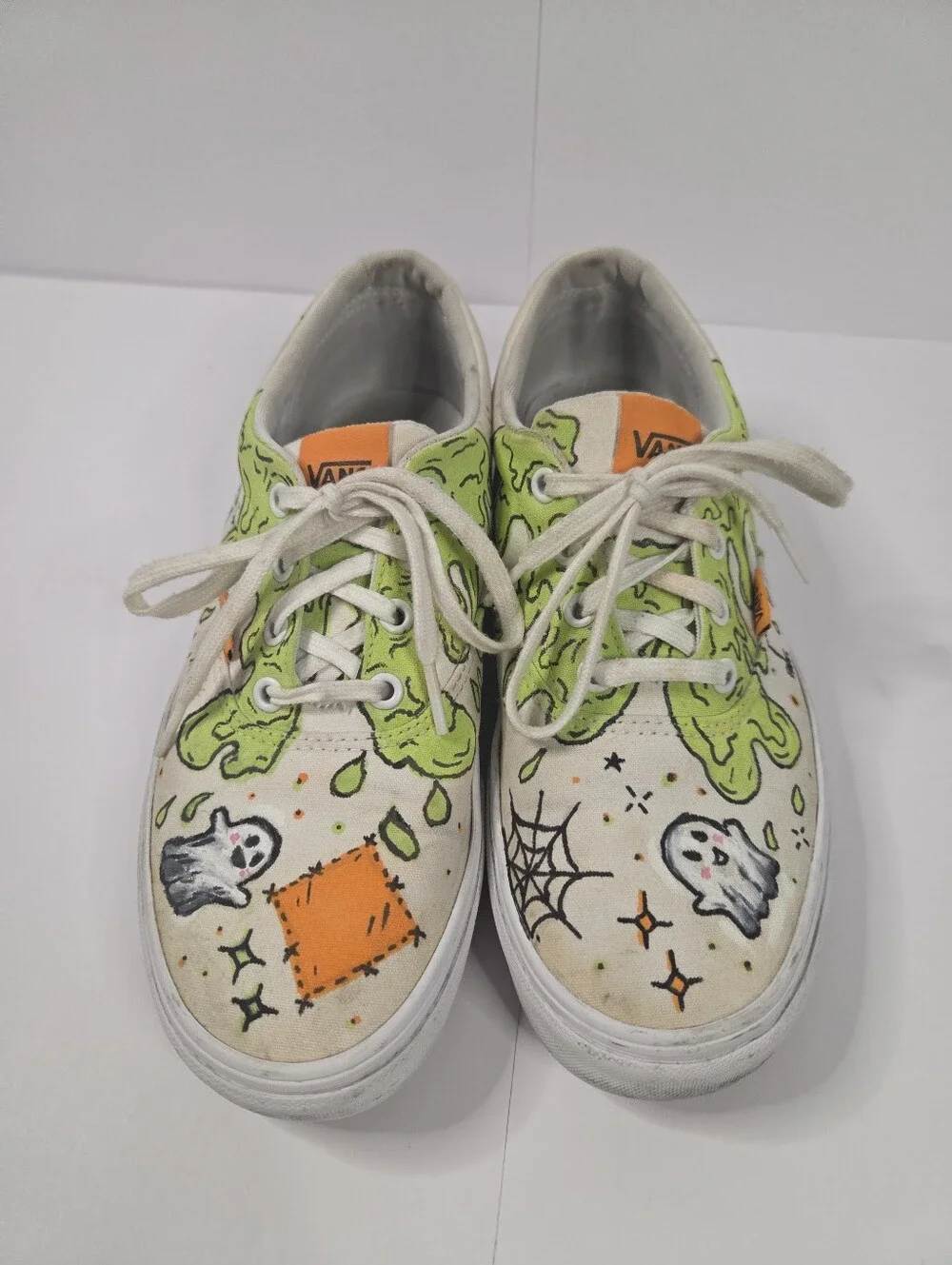 Custom DIY Halloween Hand Painted Vans Size 9 Slime Ghosts Spooky Upcycle